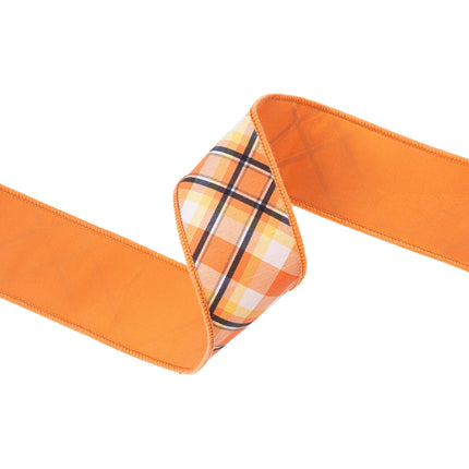 2 1/2" Wired Ribbon | Halloween Plaid Bias Cut w/ Orange Backing | 10 Yard Roll LaRibbons Wholesale