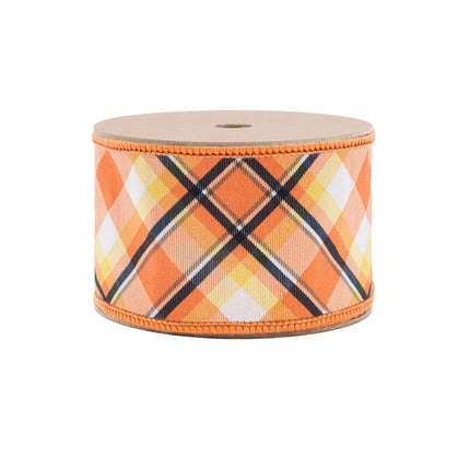 2 1/2" Wired Ribbon | Halloween Plaid Bias Cut w/ Orange Backing | 10 Yard Roll LaRibbons Wholesale