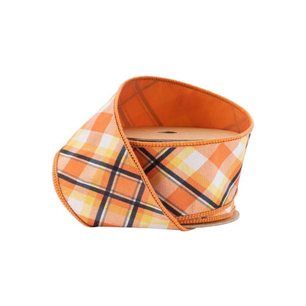 2 1/2" Wired Ribbon | Halloween Plaid Bias Cut w/ Orange Backing | 10 Yard Roll LaRibbons Wholesale