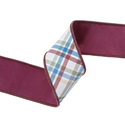 2 1/2" Wired Ribbon | Green/Brown/Blue Plaid Bias Cut w/ Brown Backing | 10 Yard Roll LaRibbons Wholesale