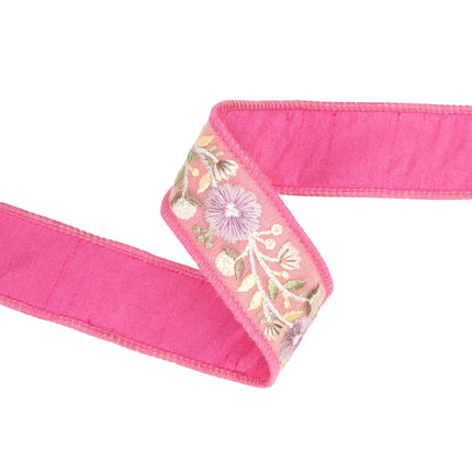 1 1/2" Wired Dupioni Ribbon | Pink Flower Trim | 5 Yard Roll LaRibbons and Crafts