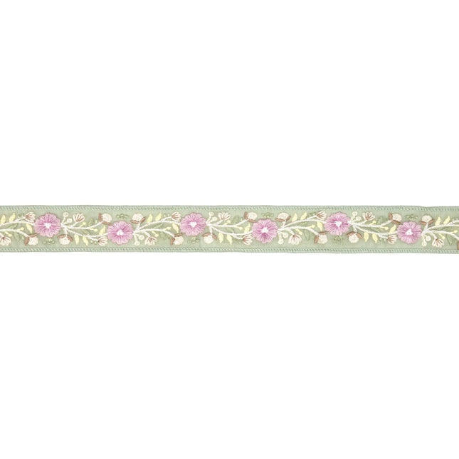 1 1/2" Wired Dupioni Ribbon | Green Flower Trim | 5 Yard Roll LaRibbons and Crafts