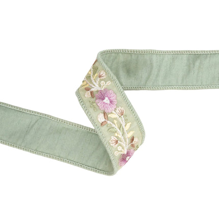1 1/2" Wired Dupioni Ribbon | Green Flower Trim | 5 Yard Roll LaRibbons and Crafts