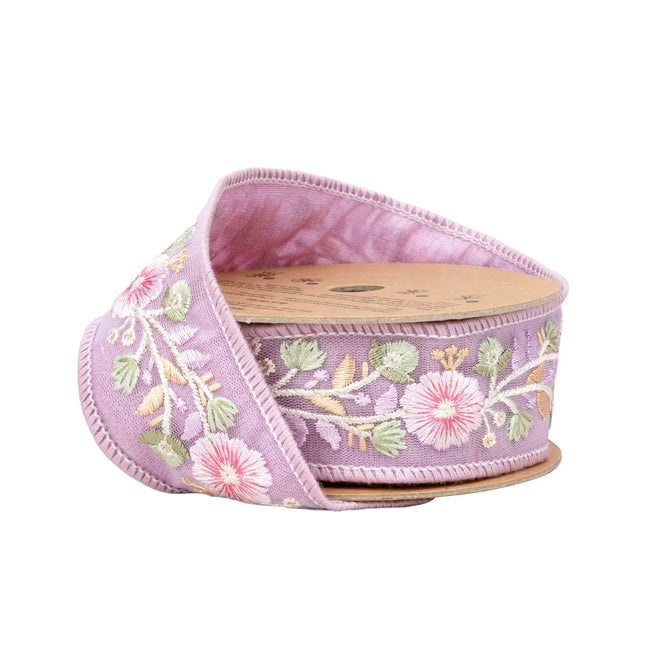 1 1/2" Wired Dupioni Ribbon | Lavender Flower Trim | 5 Yard Roll LaRibbons and Crafts
