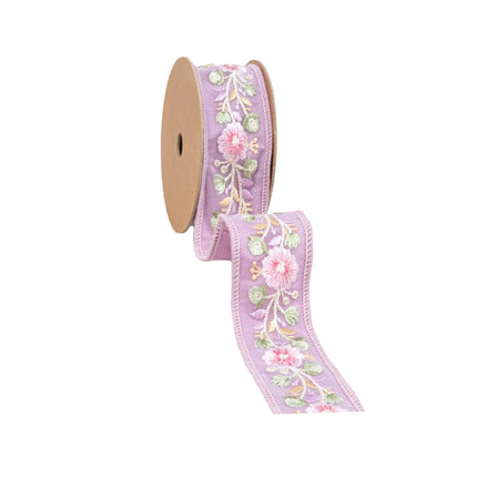 1 1/2" Wired Dupioni Ribbon | Lavender Flower Trim | 5 Yard Roll LaRibbons and Crafts