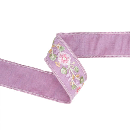 1 1/2" Wired Dupioni Ribbon | Lavender Flower Trim | 5 Yard Roll LaRibbons and Crafts