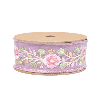 1 1/2" Wired Dupioni Ribbon | Lavender Flower Trim | 5 Yard Roll LaRibbons and Crafts