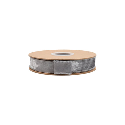 1-inch silver heritage velvet ribbon with wired edges, perfect for structured bows, wreaths, and seasonal designs.