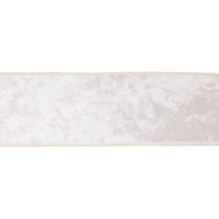 4" ivory heritage velvet ribbon with sturdy wired trim, great for adding soft neutral charm to gifts and decor.