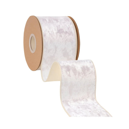 4-inch ivory heritage velvet ribbon with wired edges, perfect for wedding decor.