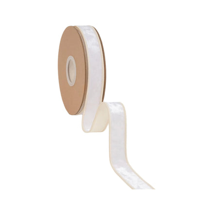 Luxurious ivory wired velvet ribbon, 1" wide, offering a plush, vintage-inspired feel for seasonal projects.