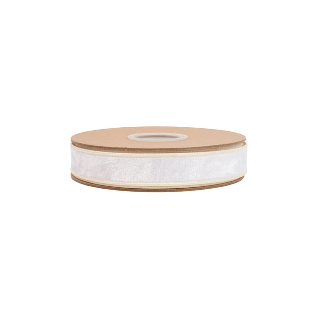 Premium ivory velvet wired ribbon, 1-inch width, featuring classic heritage texture for versatile crafting.