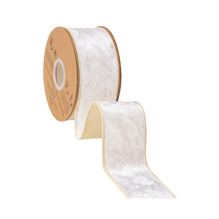 Luxurious ivory wired velvet ribbon, 2.5" wide, offering a creamy velvety finish for any sophisticated project.