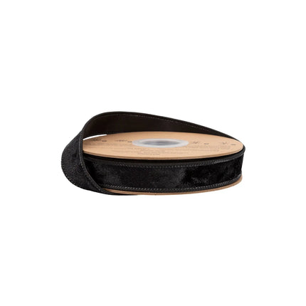 1" wired heritage velvet ribbon in classic black, ideal for elegant gift wrapping and moody decor accents.