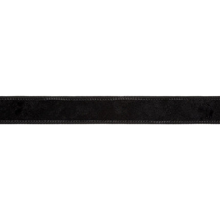 1" black heritage velvet ribbon with sturdy wired trim, great for adding bold, timeless style to gifts and decor.