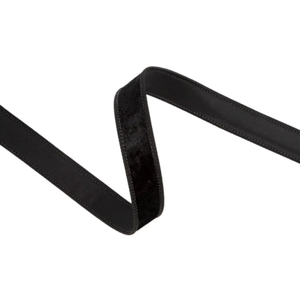 Luxurious black wired velvet ribbon, 1" wide, offering a rich velvety finish for any sophisticated project.