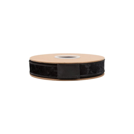 Premium black velvet wired ribbon, 1-inch width, with plush texture for structured bows and crafts.