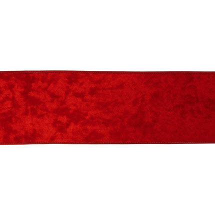 4" red heritage velvet ribbon with sturdy wired trim, great for holiday decor.