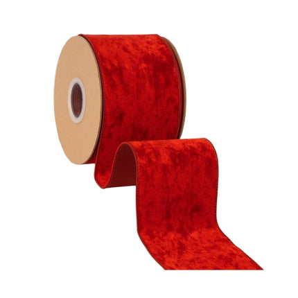 4-inch red heritage velvet ribbon with wired edges, perfect for eye-catching Christmas arrangements.