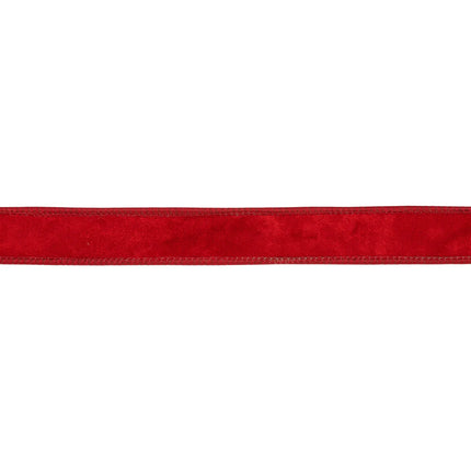 1" red heritage velvet ribbon with sturdy wired trim, great for adding bold color to gifts and decor.