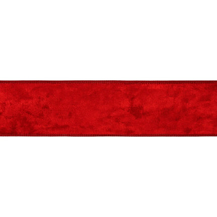 Luxurious red wired velvet ribbon, 2.5" wide, offering a rich velvety finish for bold seasonal projects.