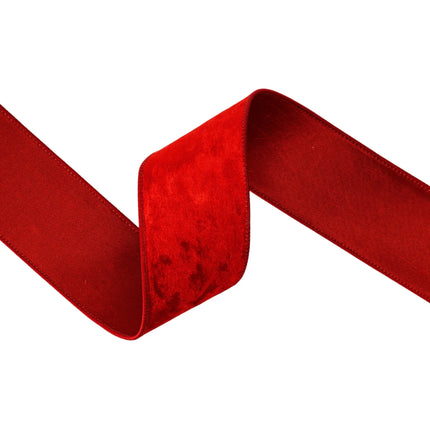 2 1/2-inch red heritage velvet ribbon with wired edges, perfect for wreaths and Christmas arrangements.