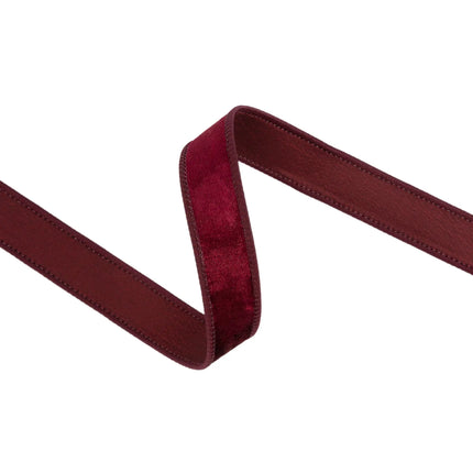 1" burgundy heritage velvet ribbon with sturdy wired trim, great for adding warmth to gifts and decor.