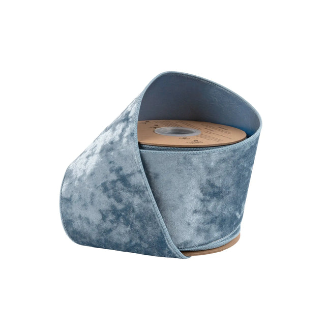 4" wired heritage velvet ribbon in soft French blue, ideal for elegant gift wrapping