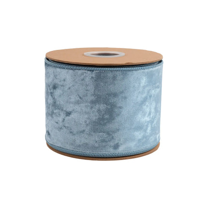 Premium French blue velvet wired ribbon, 4-inch width, with plush texture for oversized bows