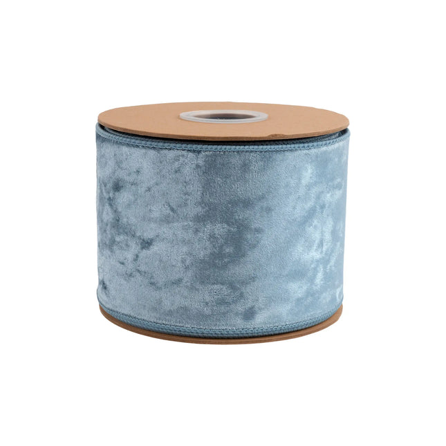 Premium French blue velvet wired ribbon, 4-inch width, with plush texture for oversized bows