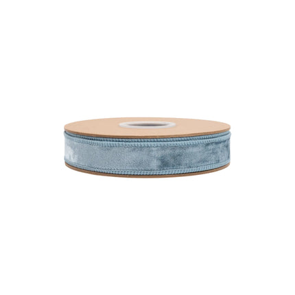 Premium French blue velvet wired ribbon, 1-inch width, featuring classic heritage texture for versatile crafting.