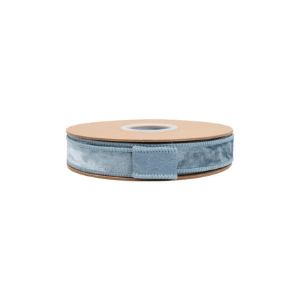 1-inch French blue heritage velvet ribbon with wired edges, ideal for structured bows and wreath designs.