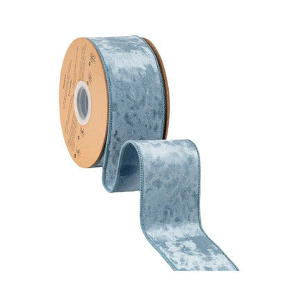 2 1/2-inch French blue heritage velvet ribbon with wired edges, perfect for wreaths and seasonal arrangements.