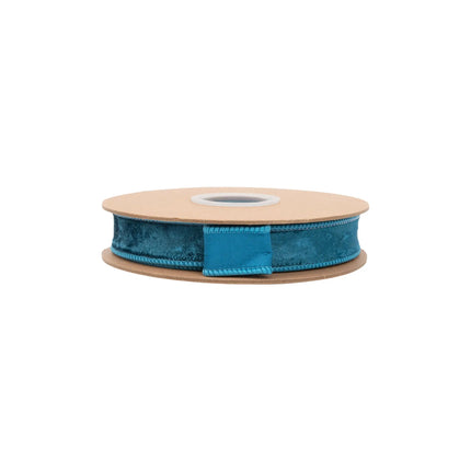 1-inch teal heritage velvet ribbon with wired edges, perfect for structured bows and wreath designs.
