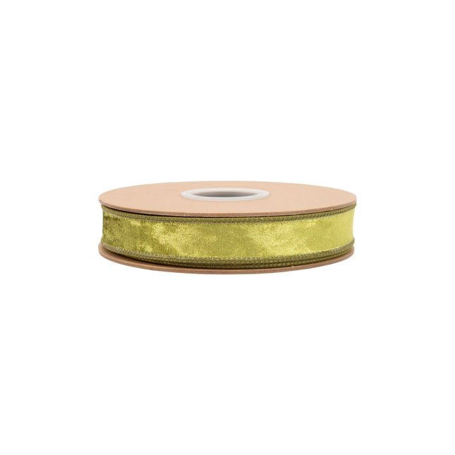 Premium willow green velvet wired ribbon, 1-inch width, with classic plush texture for timeless crafting projects.