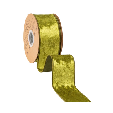 2 1/2-inch willow green heritage velvet ribbon with wired edges, perfect for wreaths and seasonal arrangements.