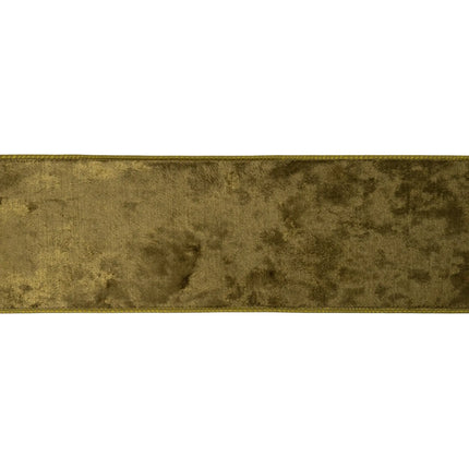 4" moss green heritage velvet ribbon with sturdy wired trim, great for adding organic charm to gifts
