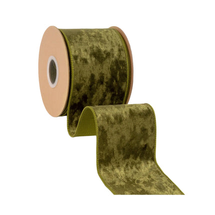 4-inch moss green heritage velvet ribbon with wired edges, perfect for lush wreaths 