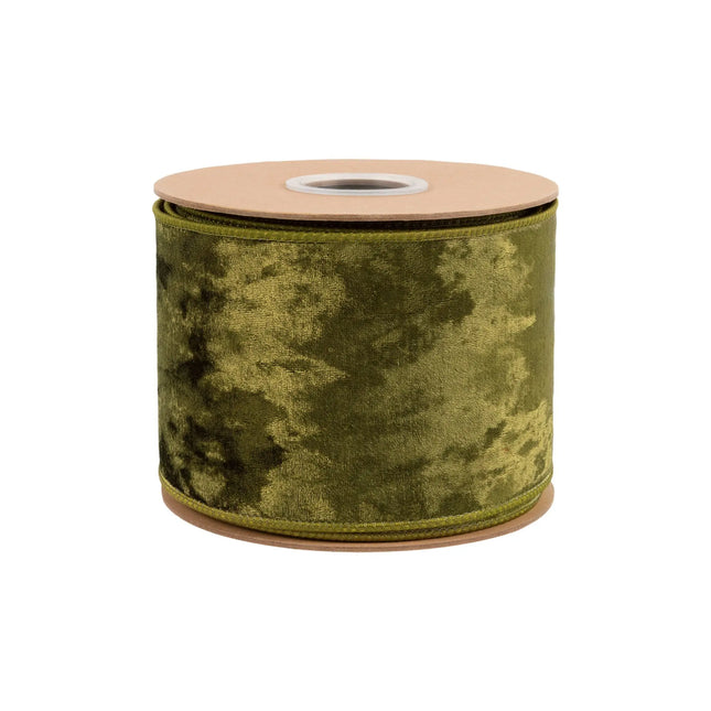Premium moss green velvet wired ribbon, with plush texture for oversized bows and statement crafts.