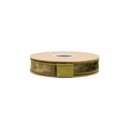 1-inch moss green heritage velvet ribbon with wired edges, perfect for structured bows and wreath designs.