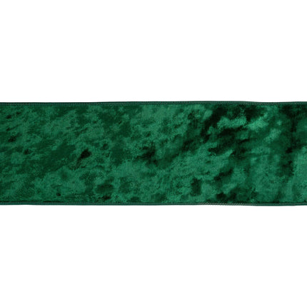 4" hunter green heritage velvet ribbon with sturdy wired trim, great for adding rich, classic color to gifts and decor.