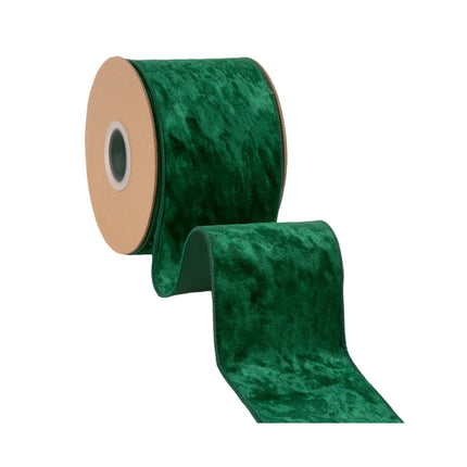 2 1/2-inch hunter green heritage velvet ribbon with wired edges, ideal for wreaths and Christmas arrangements.