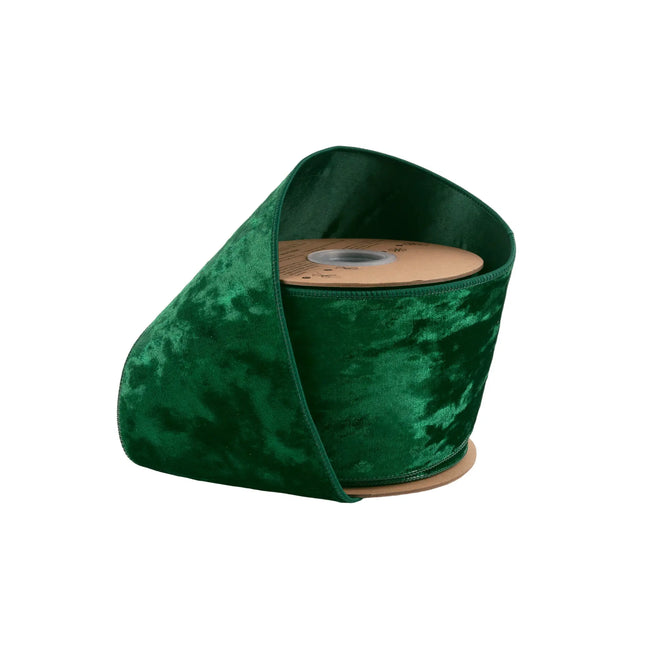 2 1/2" wired heritage velvet ribbon in deep hunter green, perfect for holiday gift wrapping