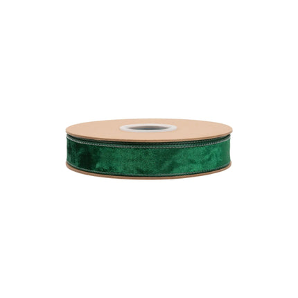 1-inch hunter green heritage velvet ribbon with wired edges, ideal for structured bows, wreaths, and seasonal designs.