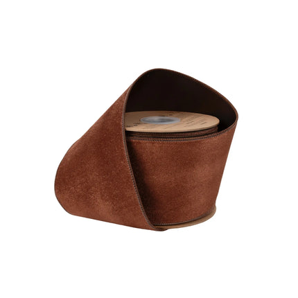 4" wired heritage velvet ribbon in rich brown, ideal for rustic gift wrapping