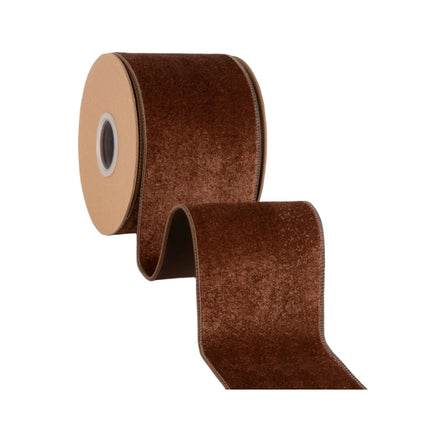 4-inch brown heritage velvet ribbon with wired edges, perfect for wreaths arrangements.