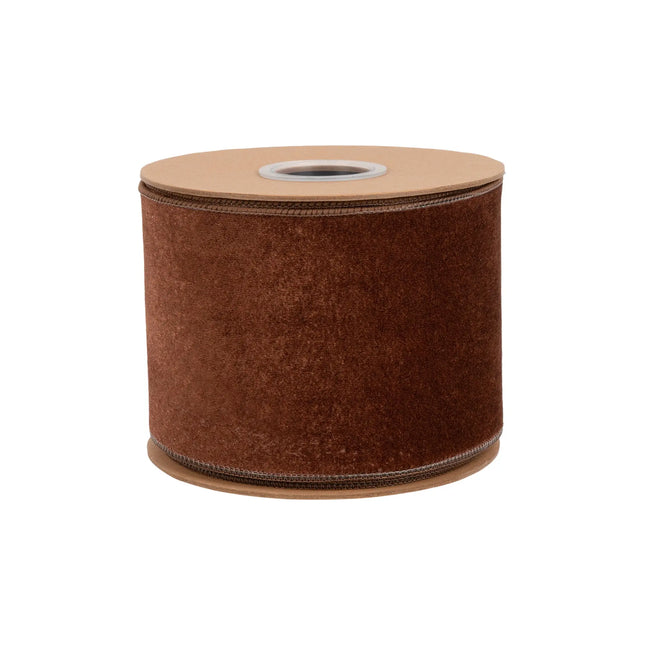 Premium brown velvet wired ribbon, 4-inch width, with plush texture for oversized bows