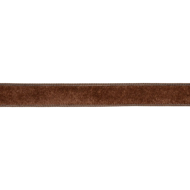 Premium brown velvet wired ribbon, 1-inch width, with classic heritage texture for timeless crafting.