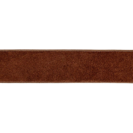 2 1/2" brown heritage velvet ribbon with sturdy wired trim, great for  decor.