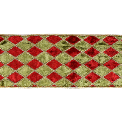 4" Wired Velvet Ribbon | Diamond Apple Green/Red/Gold Glitter | 5 Yard Roll LaRibbons and Crafts